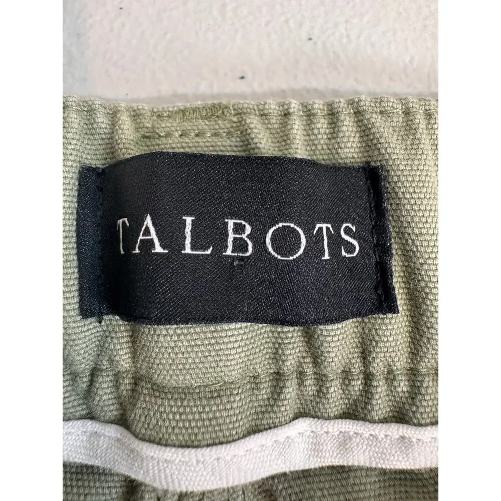 Talbots khaki green slim cargo pants deep pockets straight leg fly front Sz 14